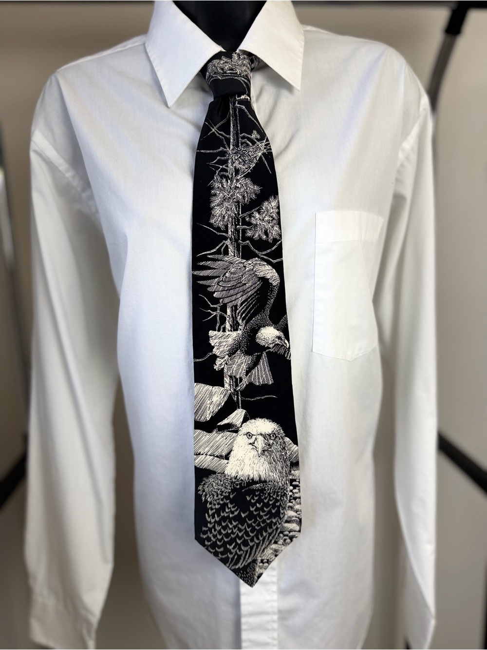 WWF World Wildlife Fund Bald Eagle Silk Tie Made in USA Vintage Nature Wildlife